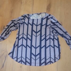Alfani Navy Blue Patterned Top Size OX
